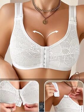 NEW Front-Close Lace Soft Support Bra - White